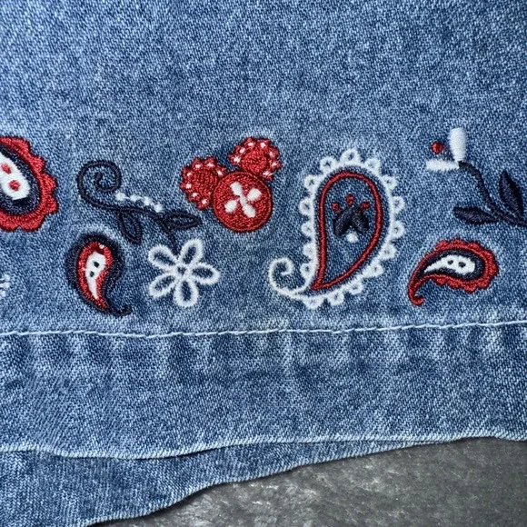 VTG Disney Store Mickey Mouse Embroidered Paisley Wrap Skirt Denim Size S - Picture 3 of 11